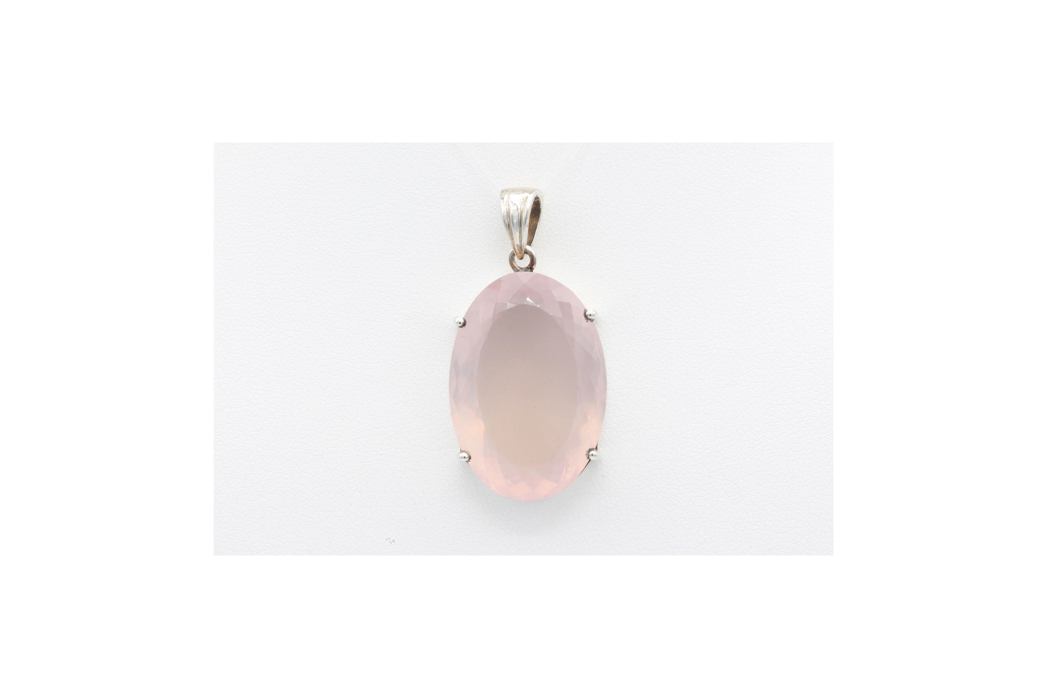 Pendentif contemporain en argent 925 serti de quartz rose - - 1