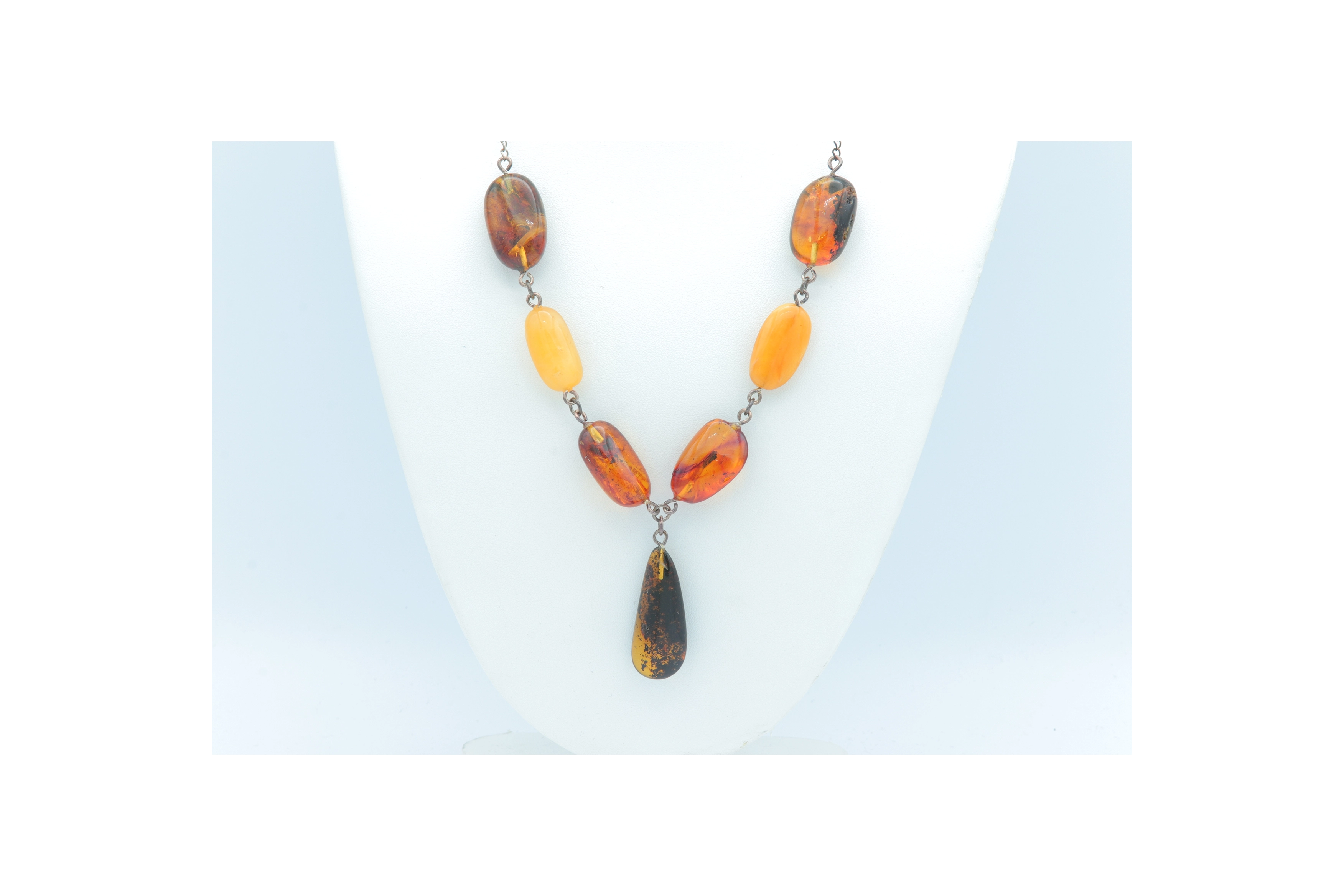 Collier Années 70 en argent 925 et ambre - - 1