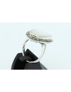 Bague contemporaine en argent 925, nacre et marcassites - 5