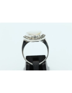 Bague contemporaine en argent 925, nacre et marcassites - 4