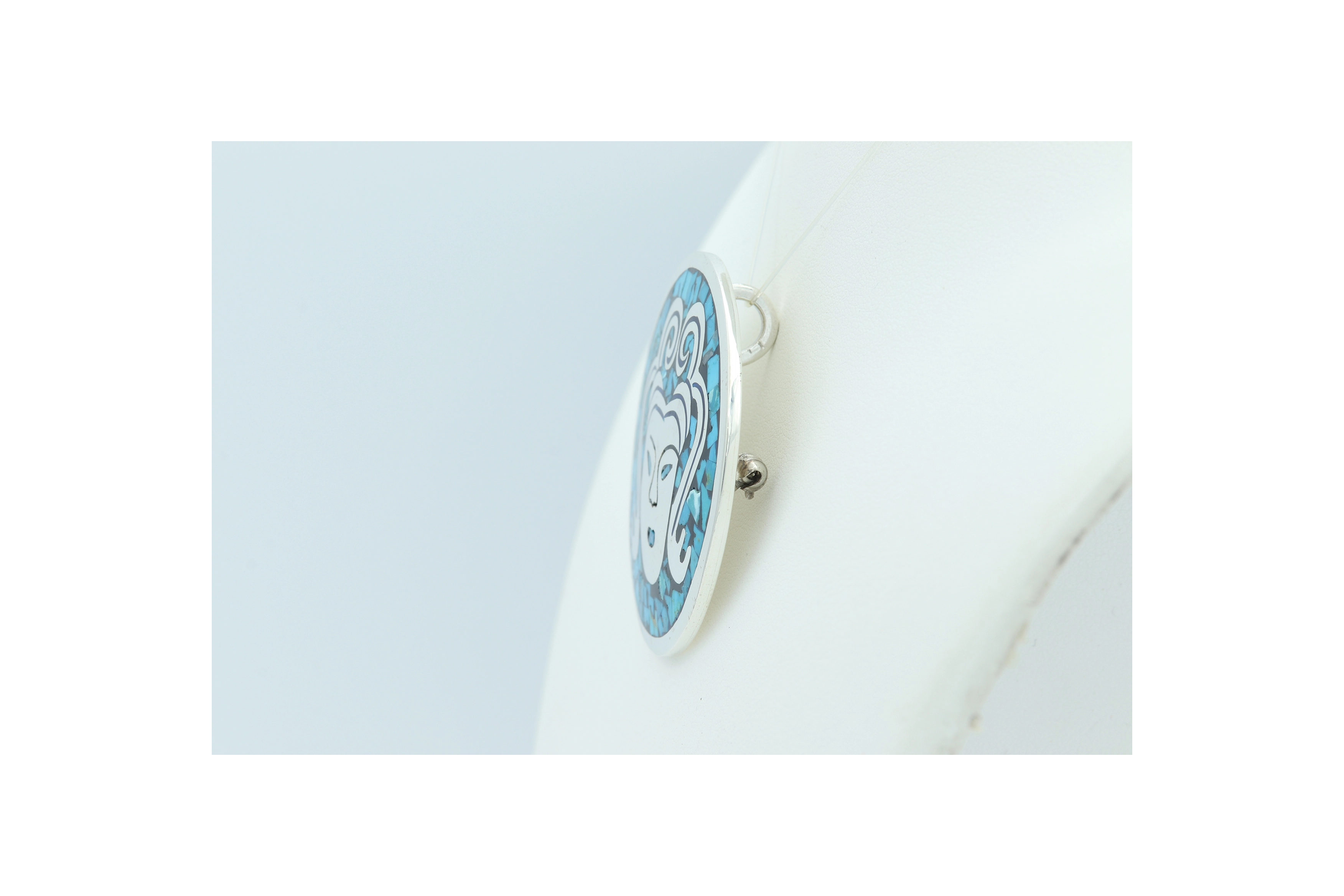Pendentif/broche en argent 925 et mosaïque de turquoise (Mexique) - 3