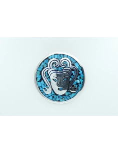 Pendentif/broche en argent 925 et mosaïque de turquoise (Mexique) - 1