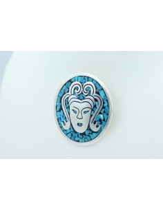 Pendentif/broche en argent 925 et mosaïque de turquoise (Mexique) - 2