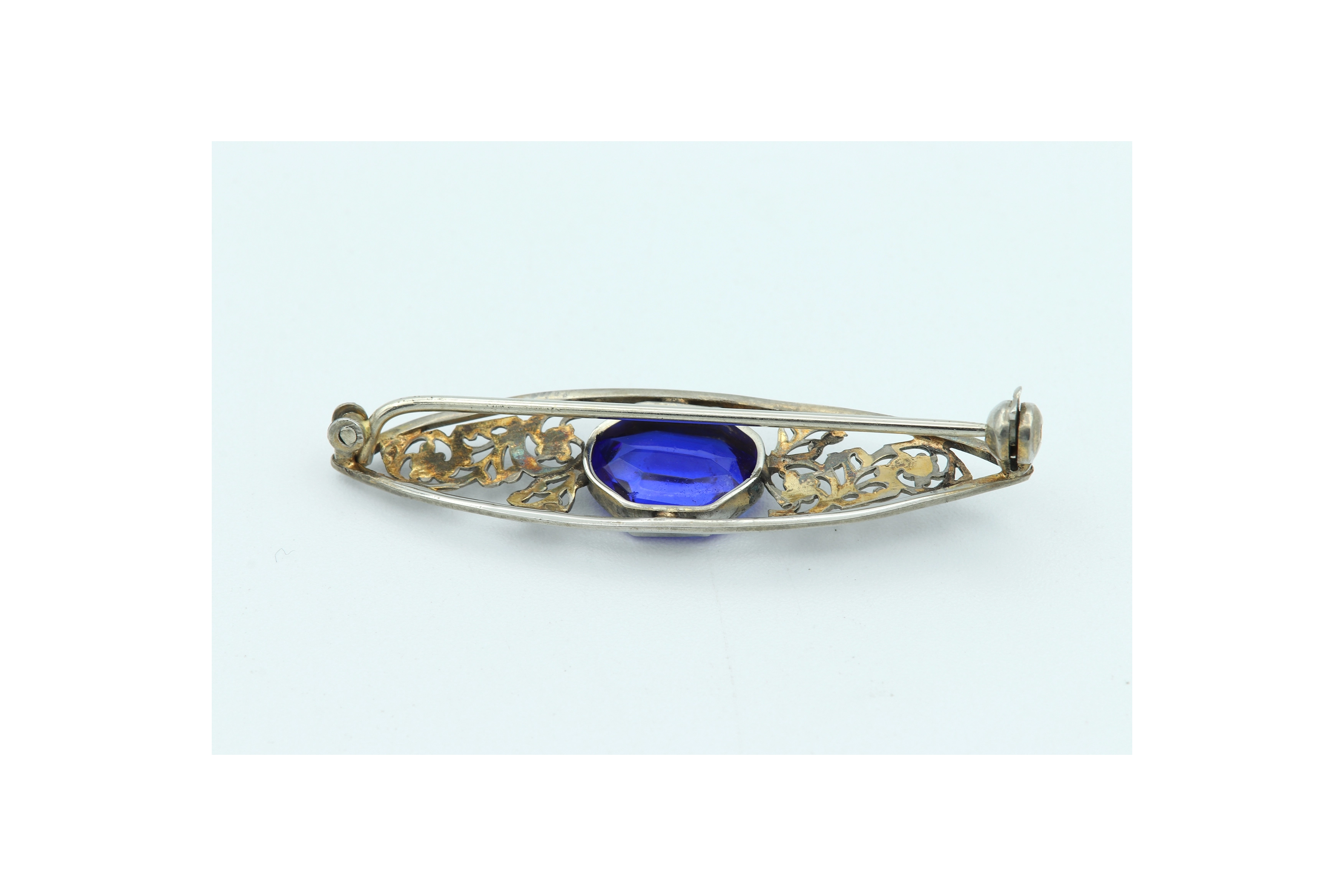Broche Années 50 en argent et saphir de synthèse - 3