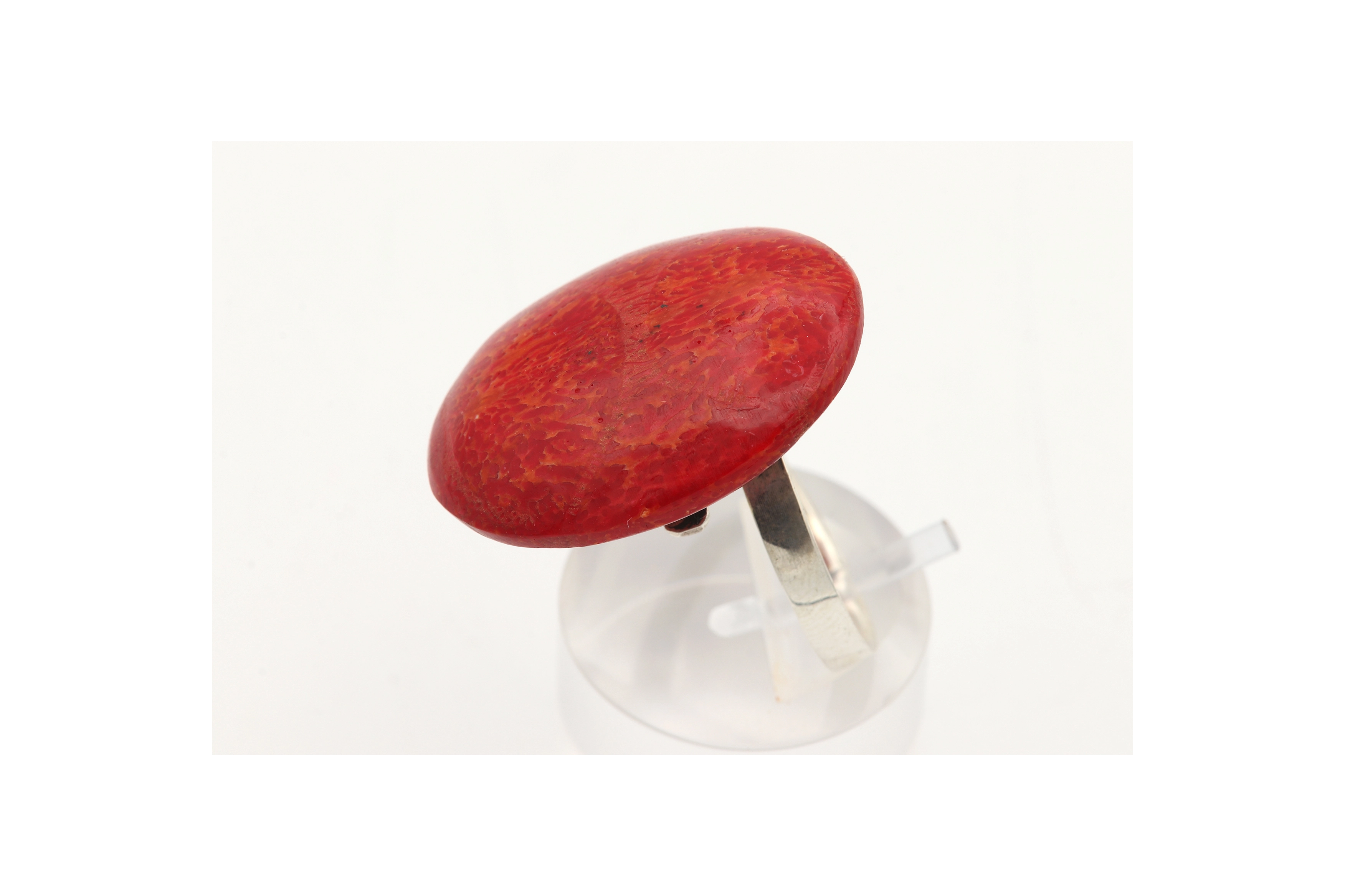 Bague contemporaine en argent 925 et corail - 3