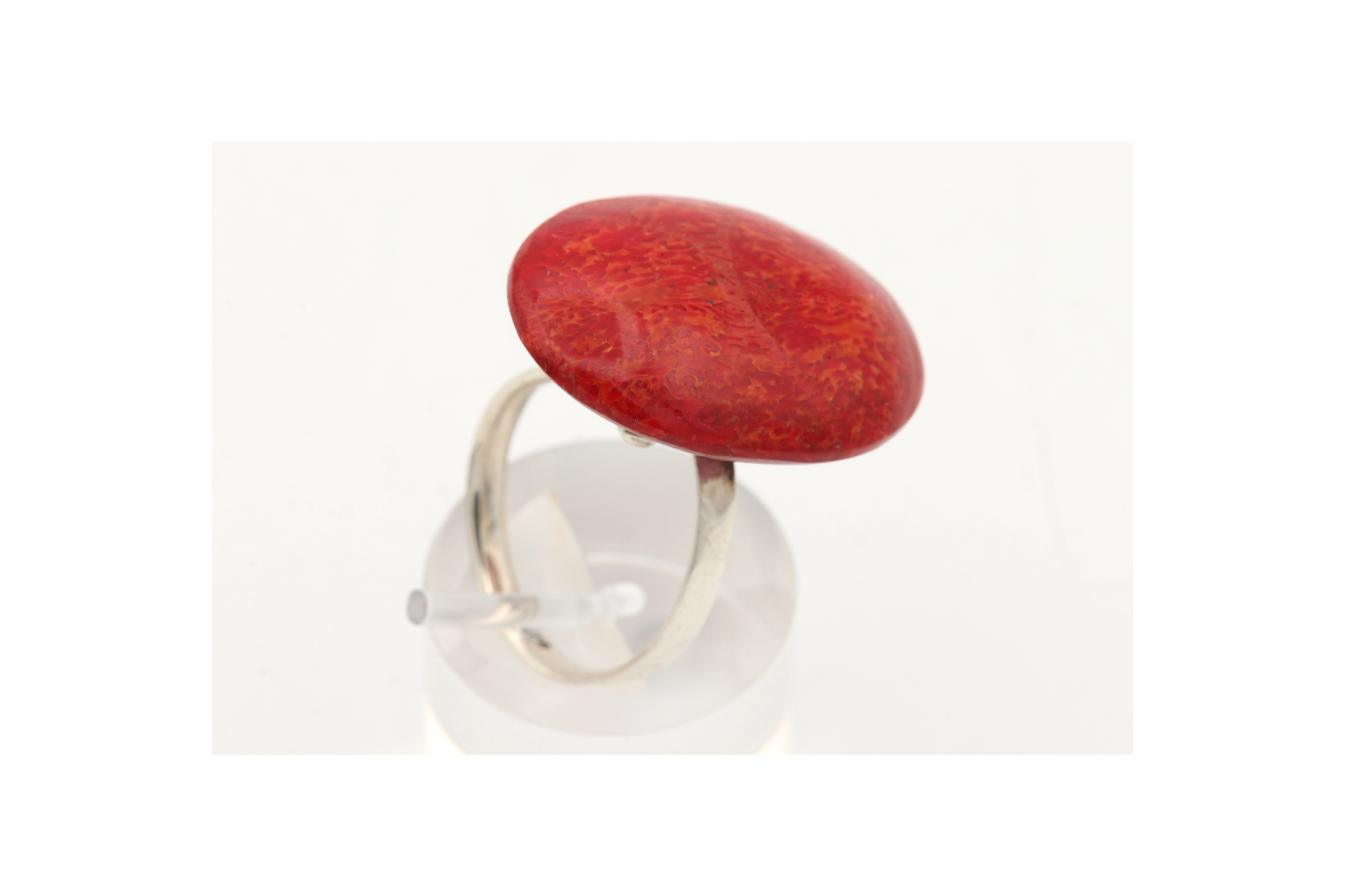 Bague contemporaine en argent 925 et corail - 5