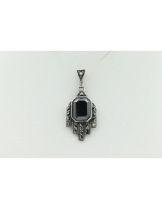 Pendentif Art Déco en argent sertie de marcassite et d'hématite - 1