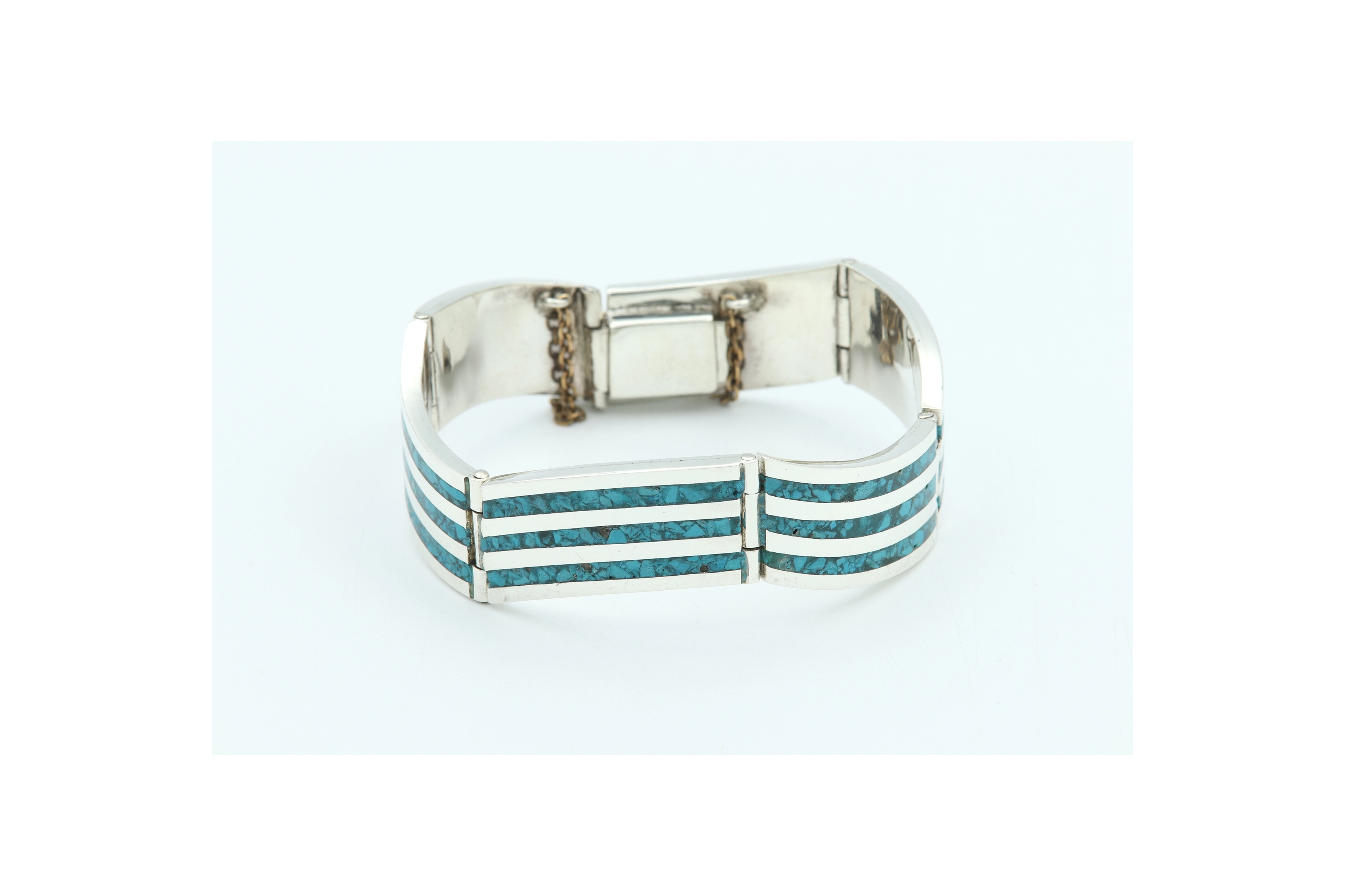 Bracelet contemporain en argent 925 et mozaïque de turquoise - - 2