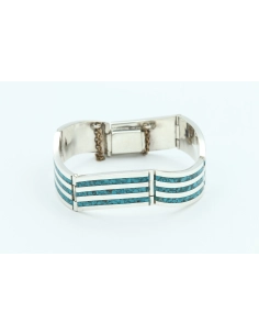 Bracelet contemporain en argent 925 et mozaïque de turquoise - - 2