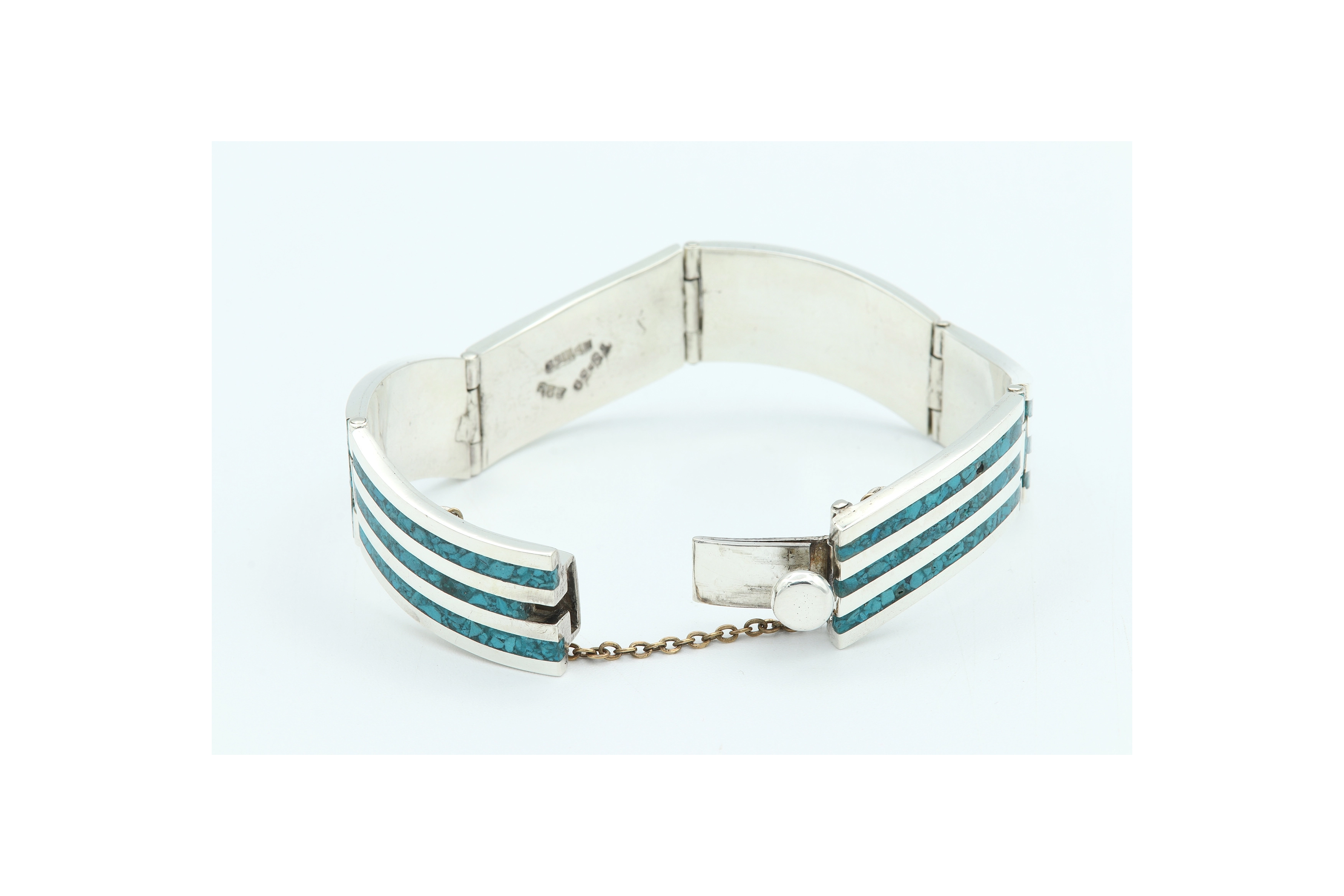 Bracelet contemporain en argent 925 et mozaïque de turquoise - - 5