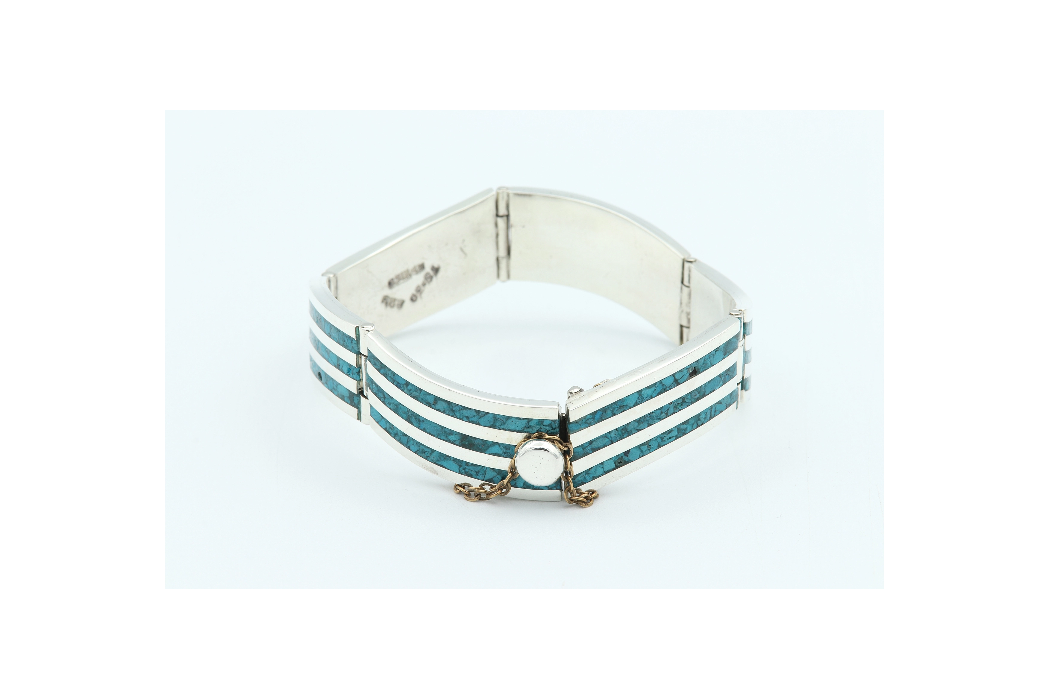 Bracelet contemporain en argent 925 et mozaïque de turquoise - - 4