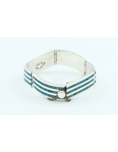 Bracelet contemporain en argent 925 et mozaïque de turquoise - - 4