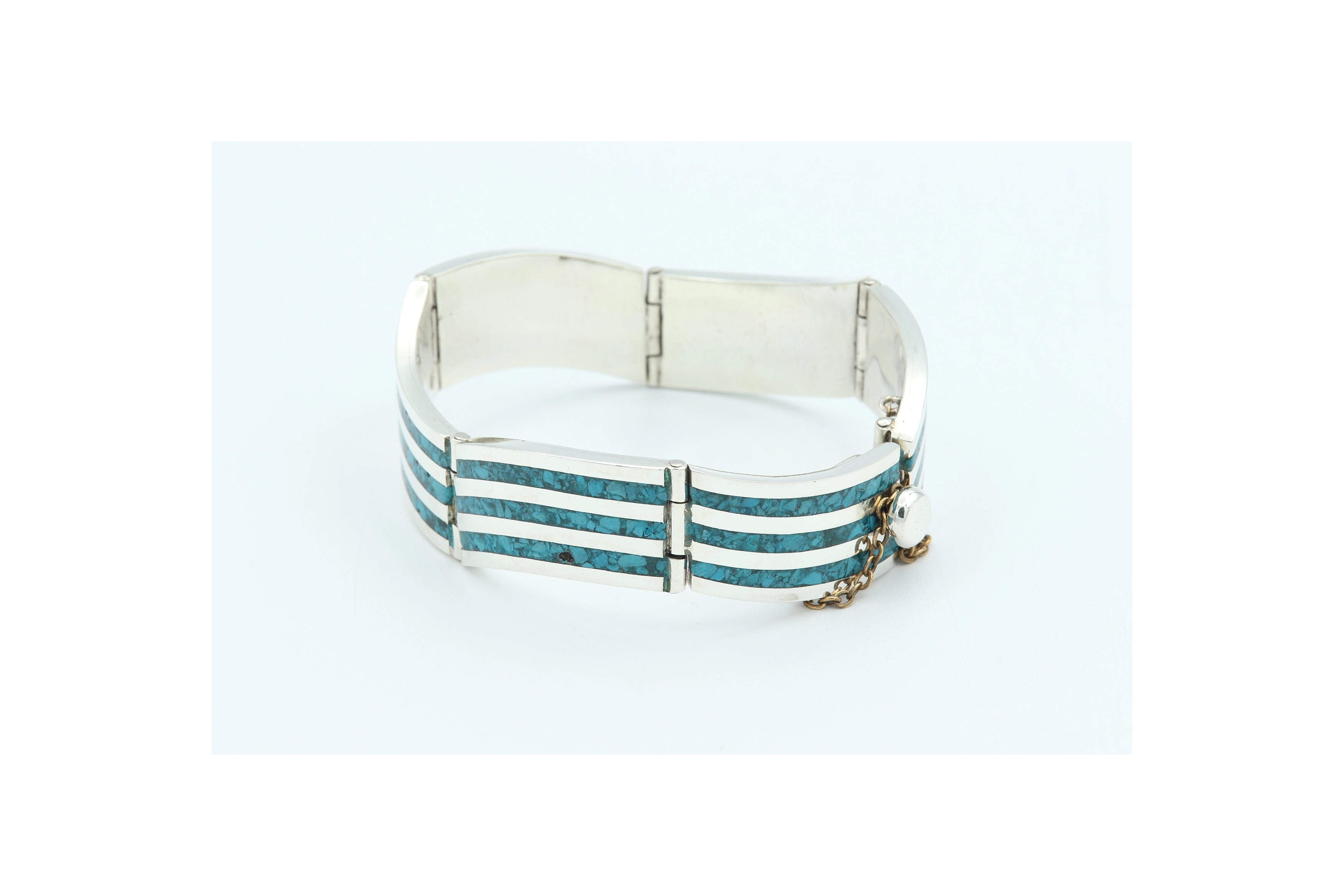 Bracelet contemporain en argent 925 et mozaïque de turquoise - - 3