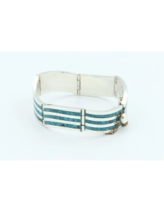 Bracelet contemporain en argent 925 et mozaïque de turquoise - - 3