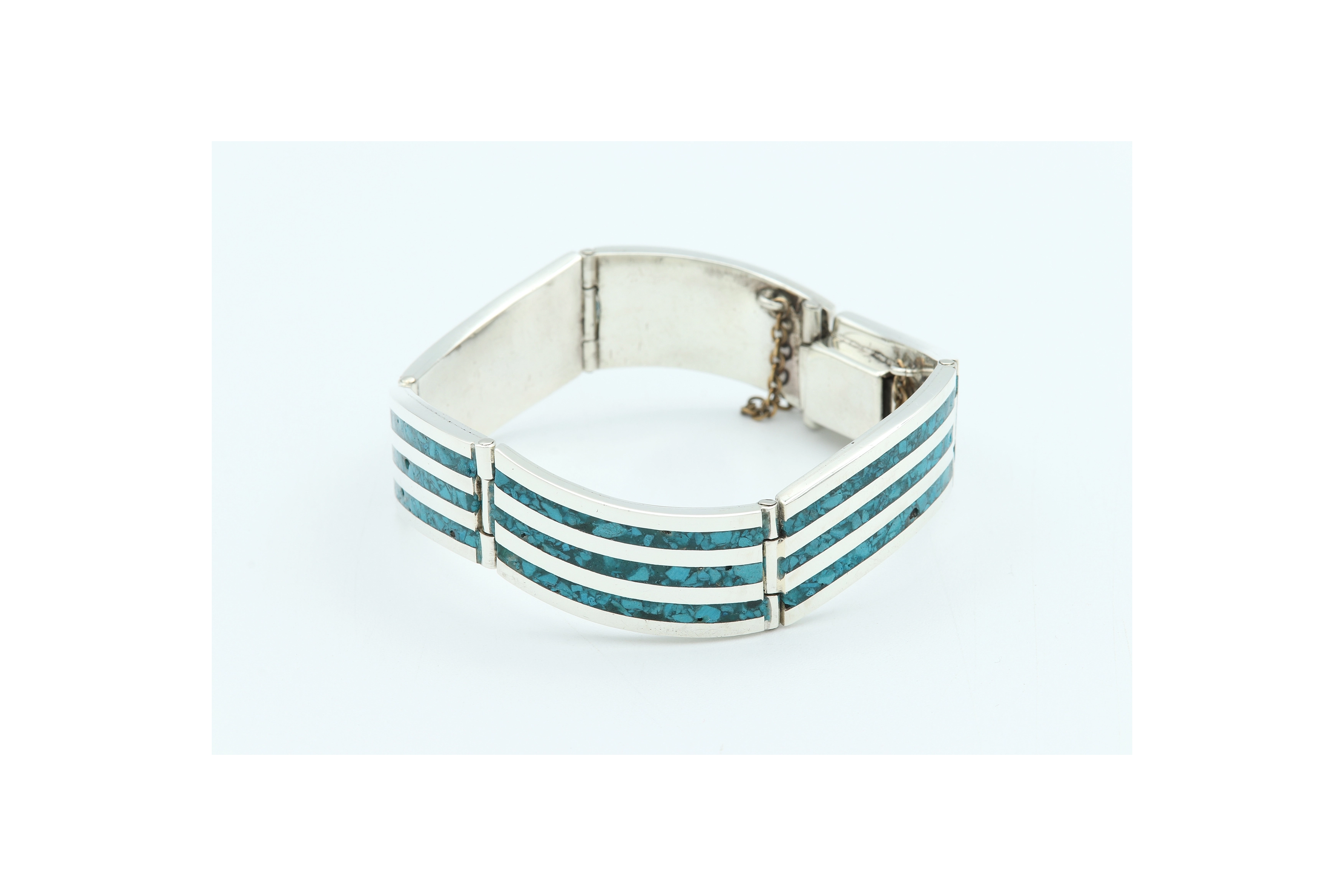 Bracelet contemporain en argent 925 et mozaïque de turquoise - - 1