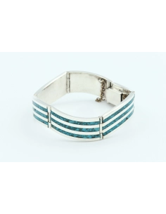 Bracelet contemporain en argent 925 et mozaïque de turquoise - - 1