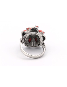 Bague Années 70 en argent, perle et corail - - 4