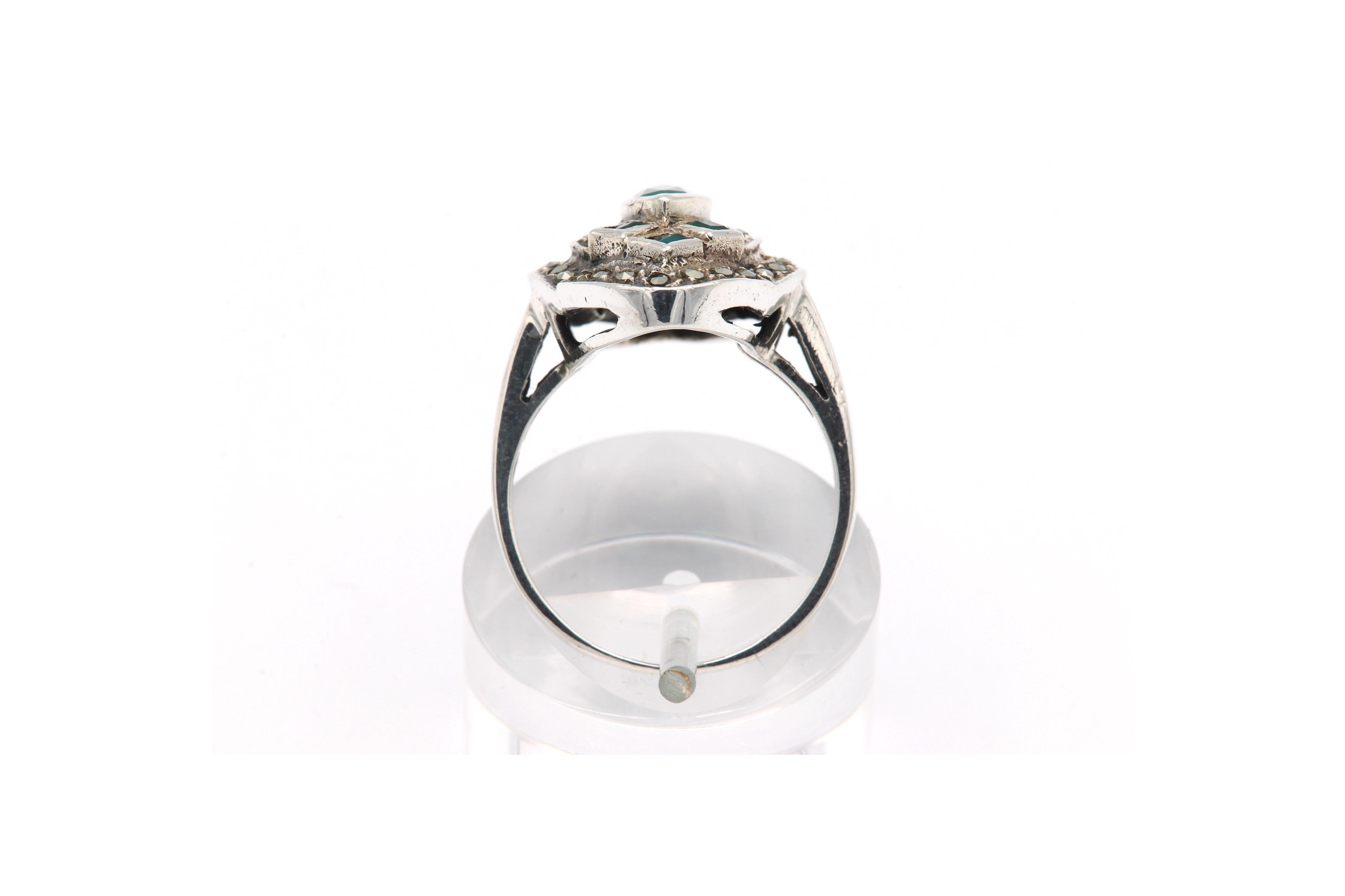 Bague contemporaine en argent 925 sertie de chrysoprase et de marcassite - - 4