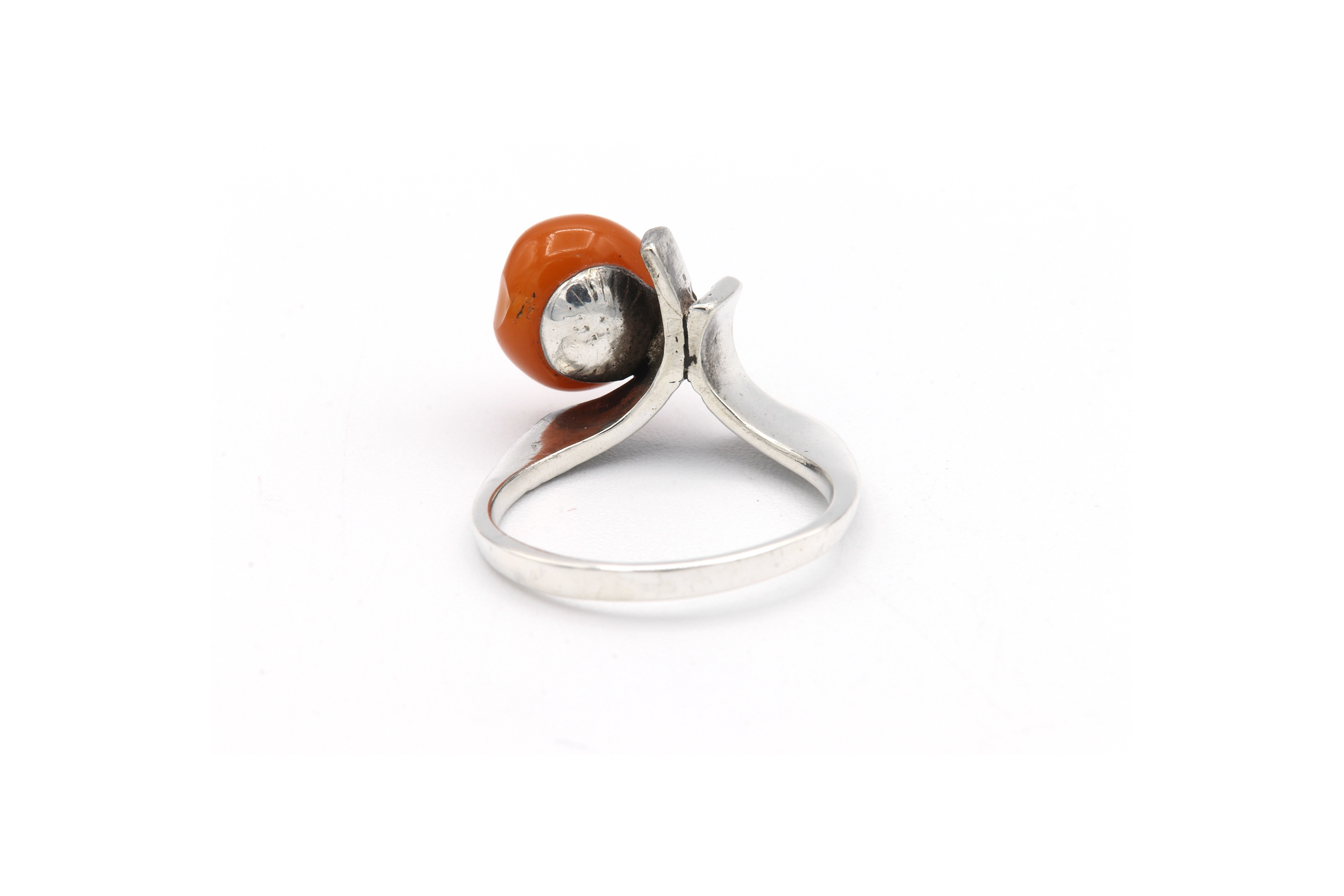 Bague Années 70 en argent 925 sertie d'ambre - 4