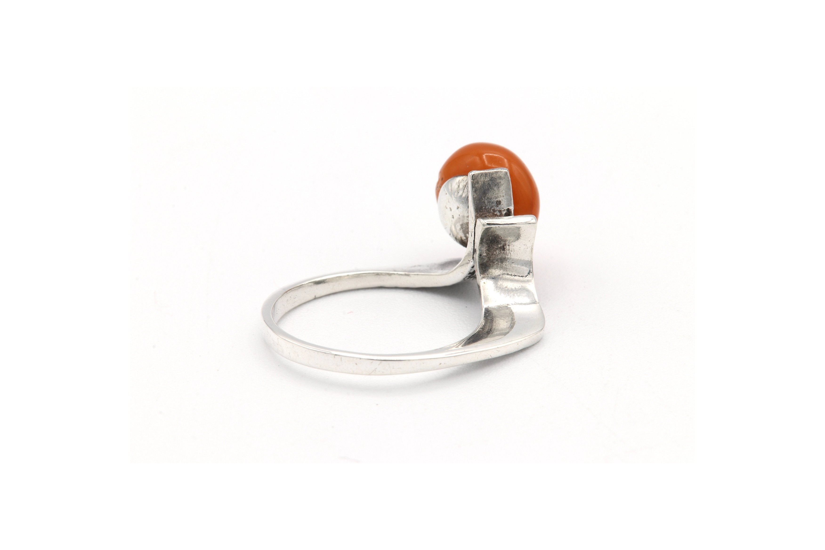 Bague Années 70 en argent 925 sertie d'ambre - 5
