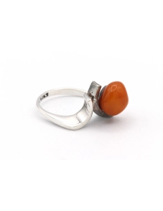 Bague Années 70 en argent 925 sertie d'ambre - 6