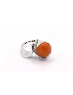 Bague Années 70 en argent 925 sertie d'ambre - 1