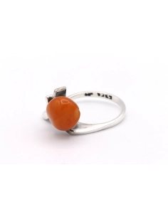 Bague Années 70 en argent 925 sertie d'ambre - 2