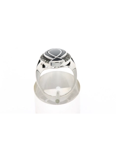 Bague contemporaine en argent 925 sertie de marcassite et d'onyx - 4