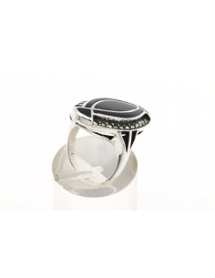 Bague contemporaine en argent 925 sertie de marcassite et d'onyx - 5