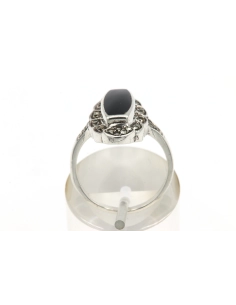 Bague contemporaine en argent 925 sertie d'onyx et de marcassites - 4