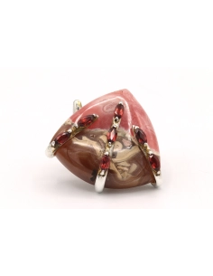 Bague contemporaine en argent sertie de rhodochrosite et de grenat - 2