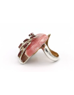 Bague contemporaine en argent sertie de rhodochrosite et de grenat - 3
