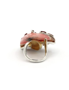 Bague contemporaine en argent sertie de rhodochrosite et de grenat - 4