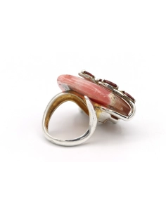 Bague contemporaine en argent sertie de rhodochrosite et de grenat - 5