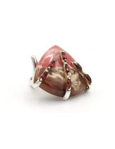 Bague contemporaine en argent sertie de rhodochrosite et de grenat - 6