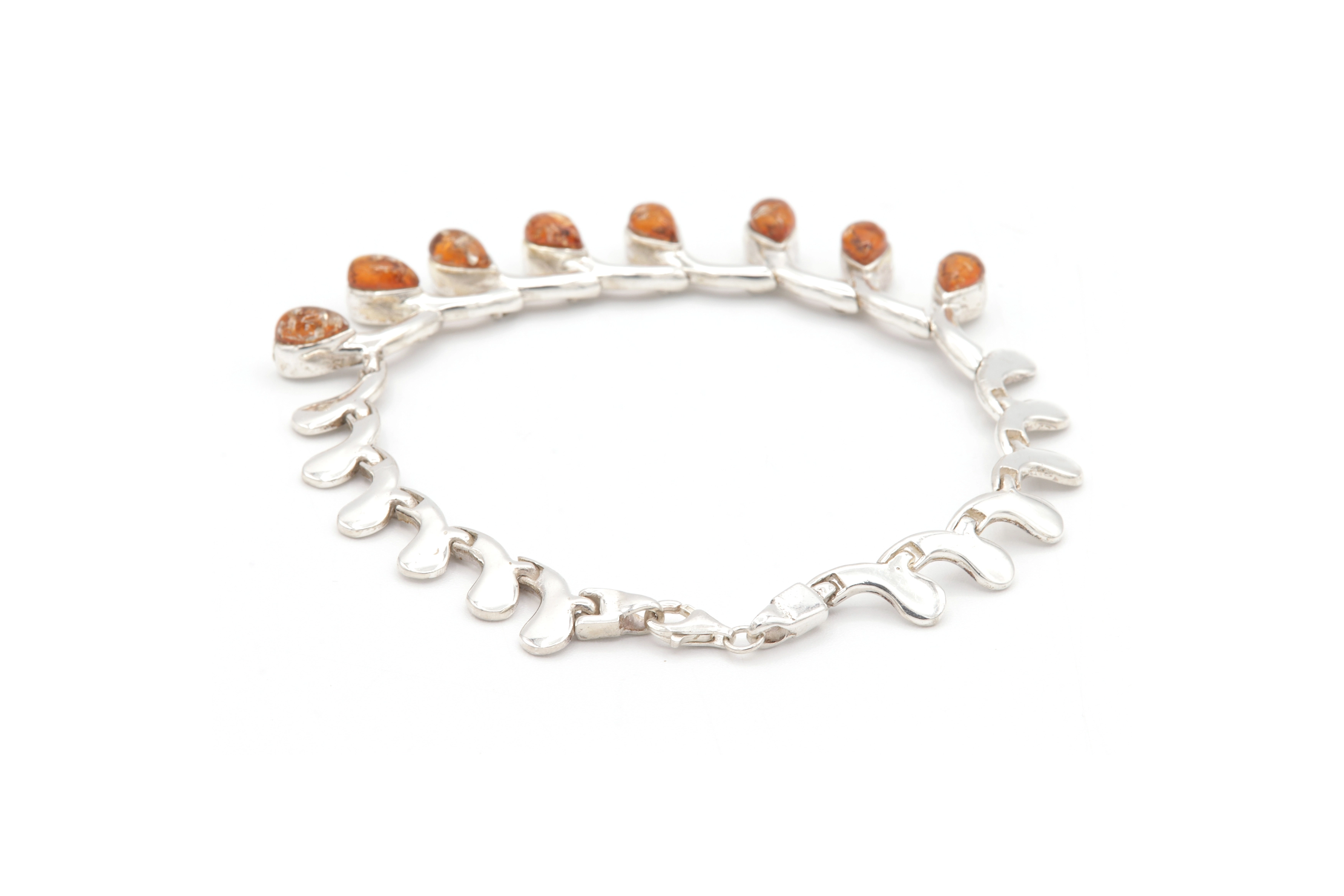 Bracelet contemporain en argent sertie d'ambre - 5