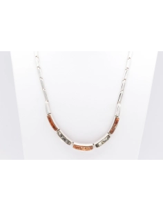 Collier contemporain en argent 925 serti d'ambre - 1