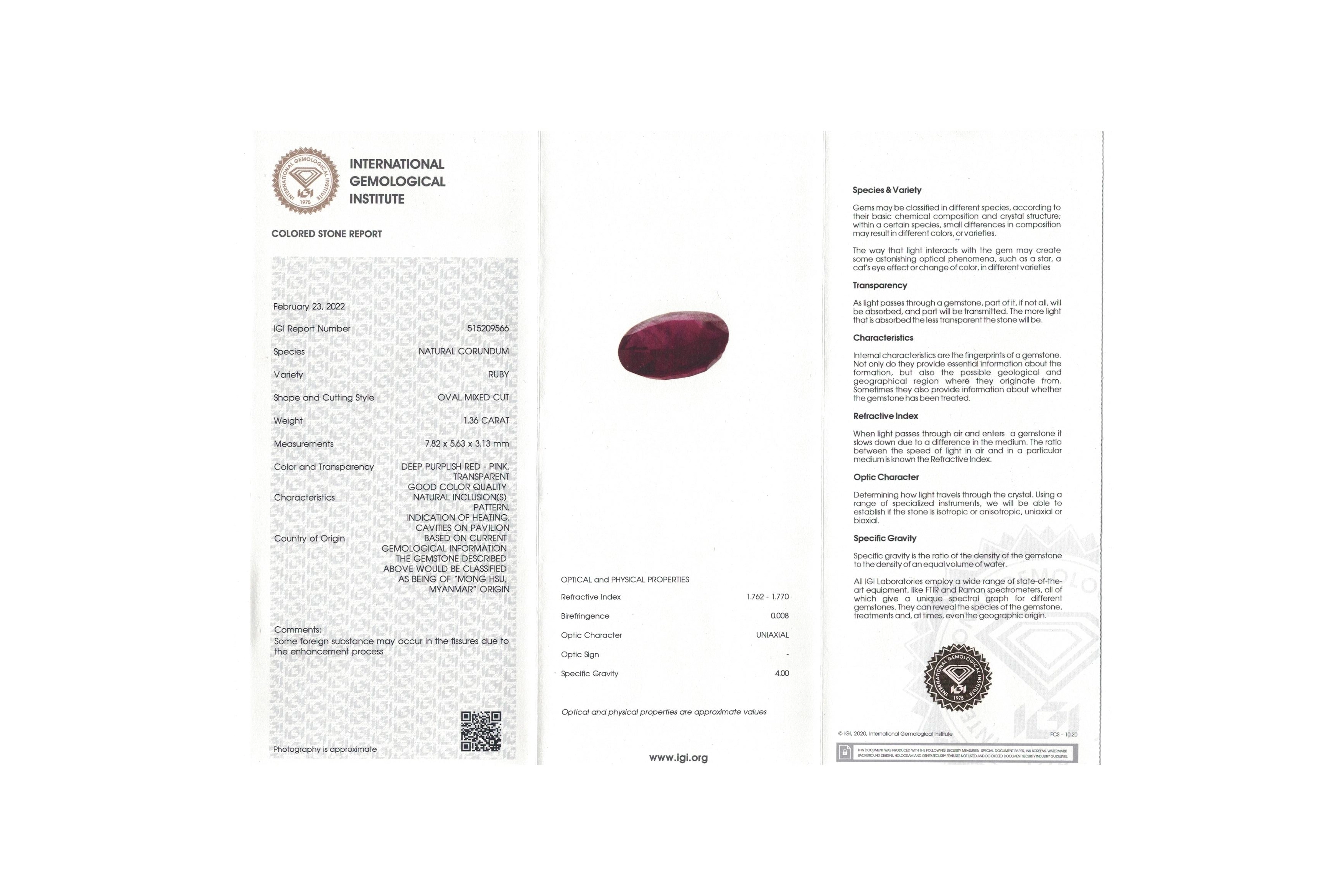 Bague contemporaine en or blanc 18 carats sertie d'un rubis (1.36 carat) - 10