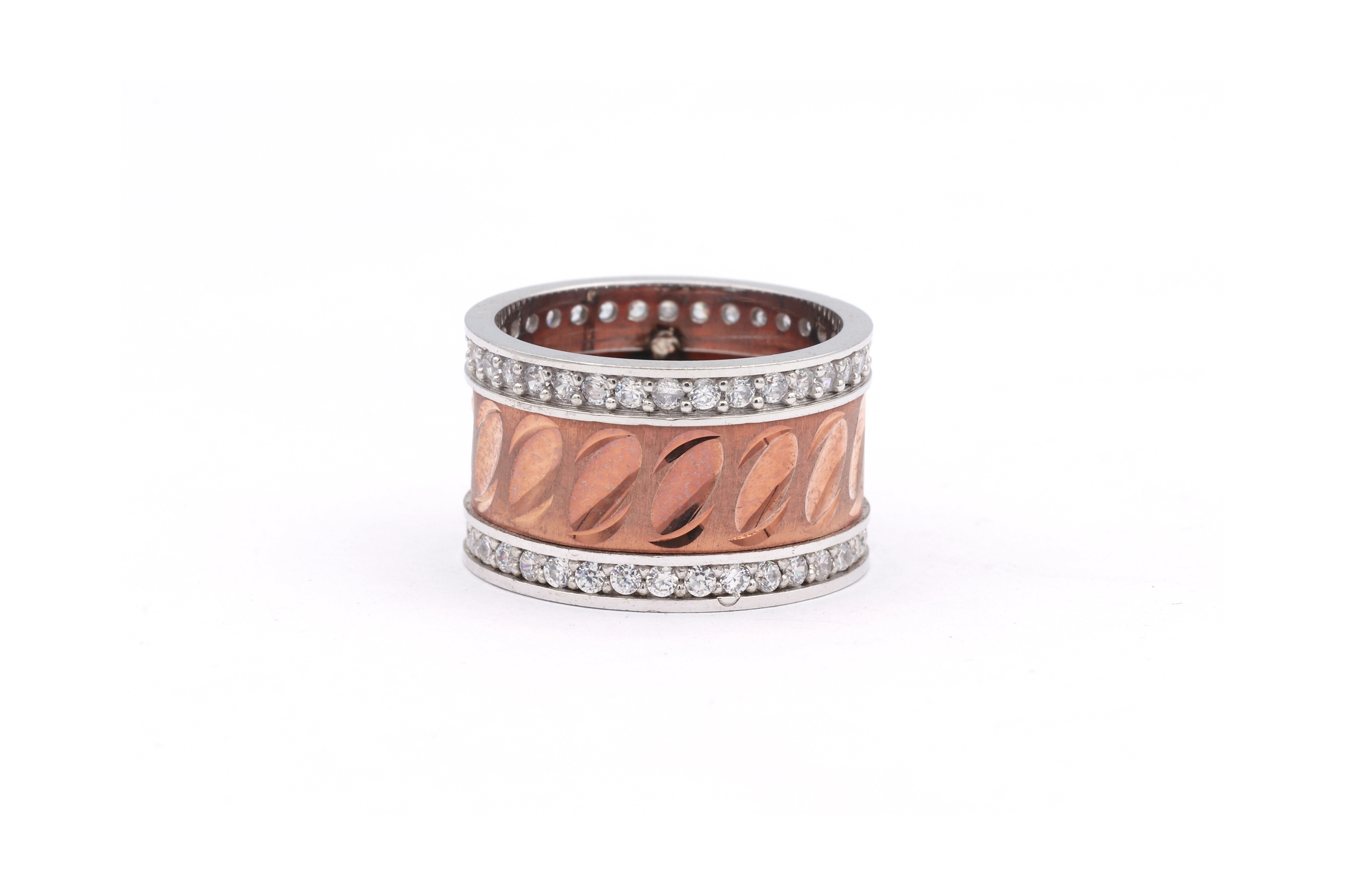Bague contemporaine en argent 925, plaqué or rose, sertie de zirconiums - - 2
