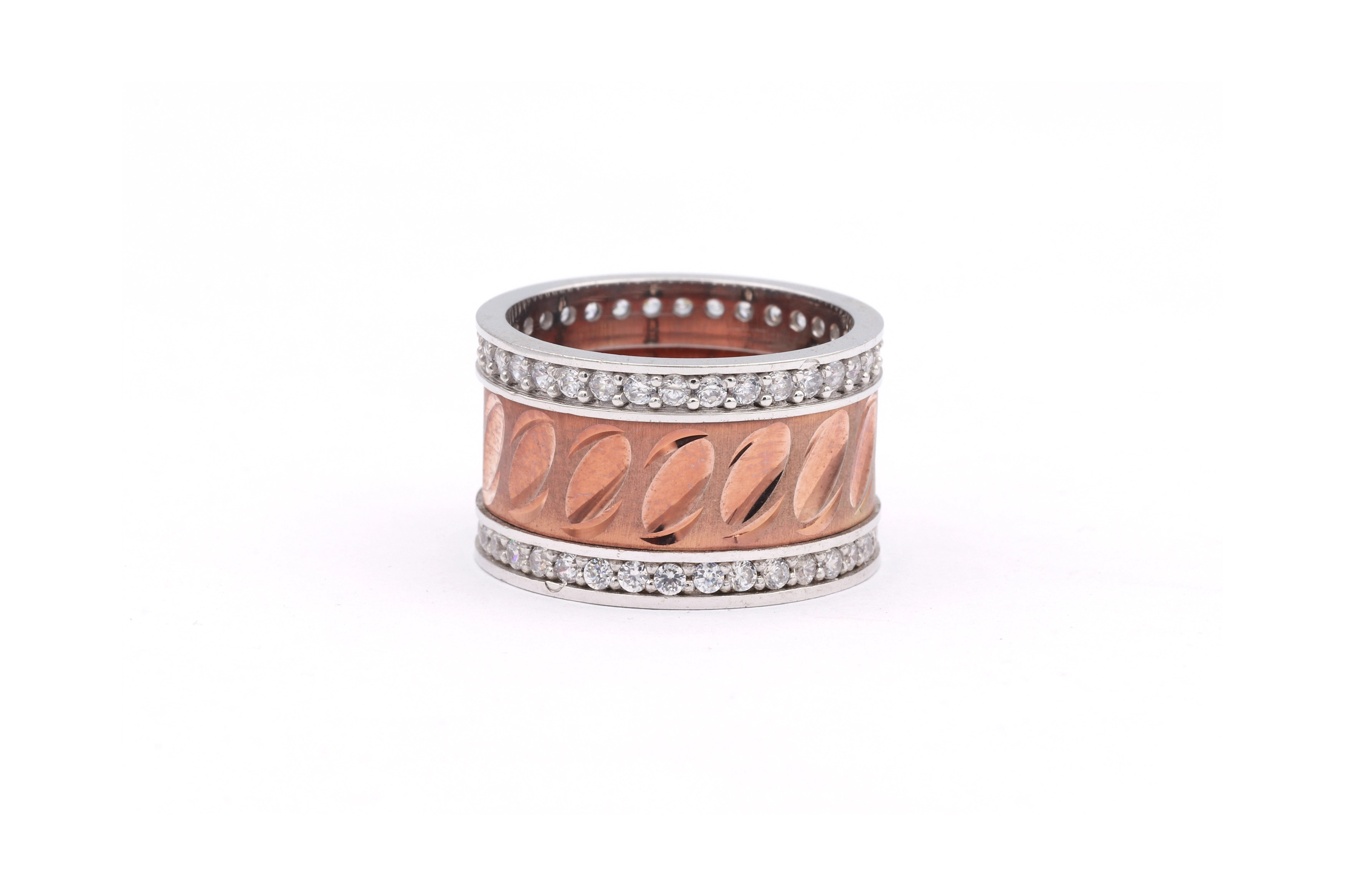 Bague contemporaine en argent 925, plaqué or rose, sertie de zirconiums - - 3