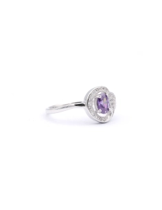 Bague contemporaine en argent 925 sertie d'une améthyste et de zirconiums - 6