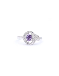 Bague contemporaine en argent 925 sertie d'une améthyste et de zirconiums - 1