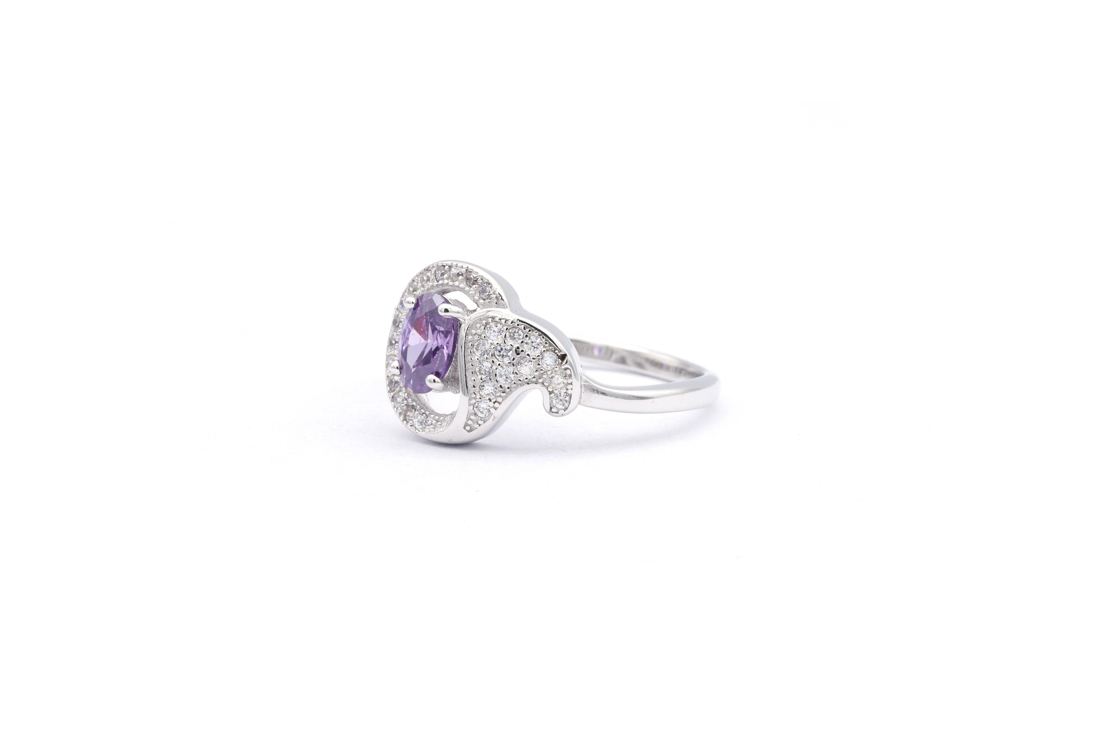 Bague contemporaine en argent 925 sertie d'une améthyste et de zirconiums - 2