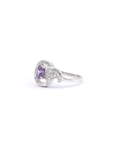 Bague contemporaine en argent 925 sertie d'une améthyste et de zirconiums - 2