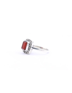 Bague contemporaine en argent 925 sertie de cornaline et de marcassites - 2