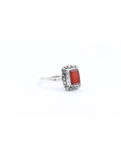 Bague contemporaine en argent 925 sertie de cornaline et de marcassites - 6