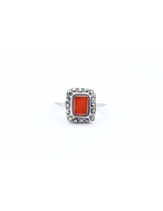 Bague contemporaine en argent 925 sertie de cornaline et de marcassites - 1