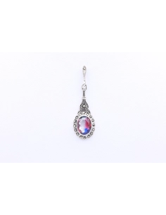 Pendentif contemporain en argent serti d'une pierre du Rhin et de marcassites - 1