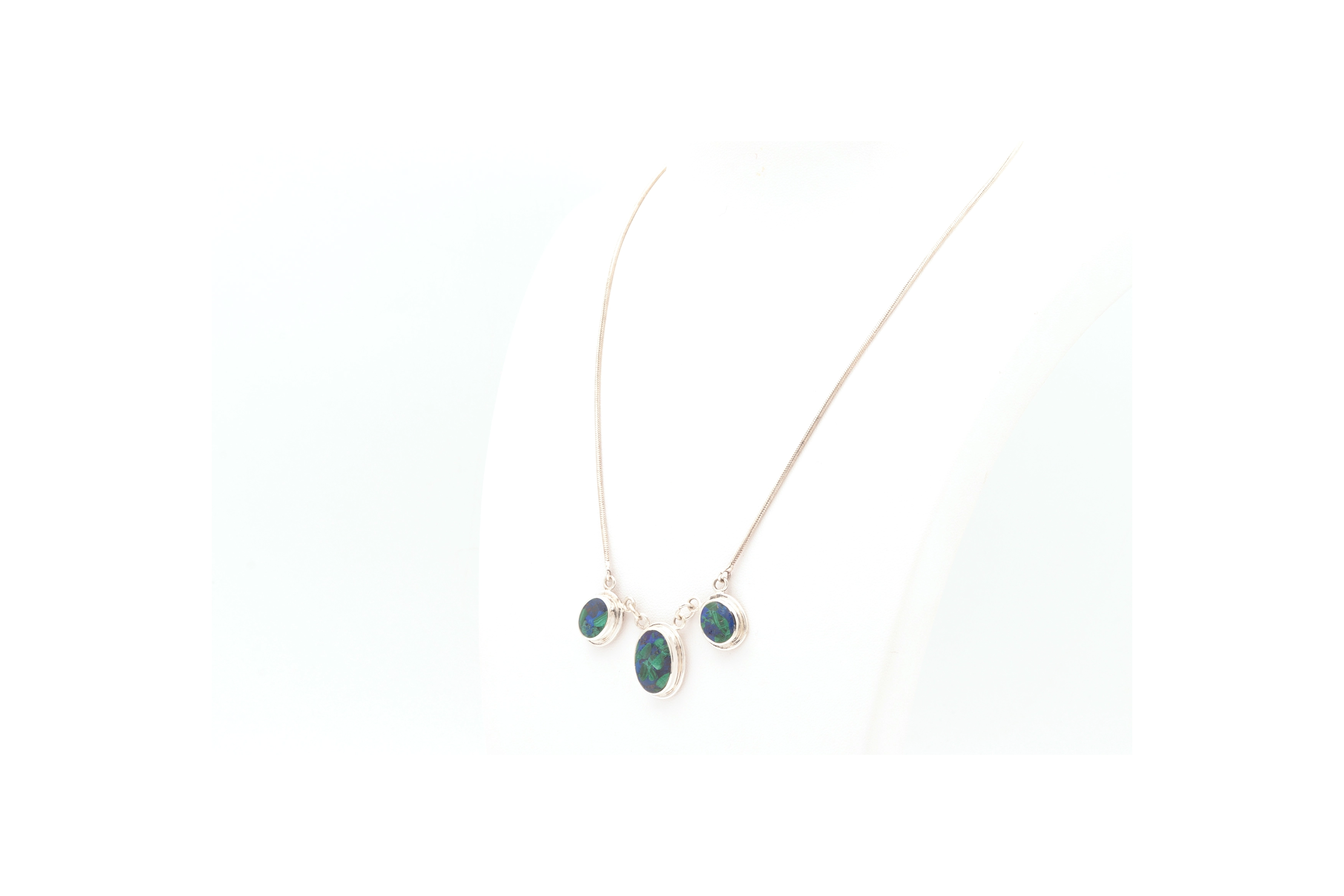 Collier contemporain en argent serti de malachite et de lapis lazuli - - 2