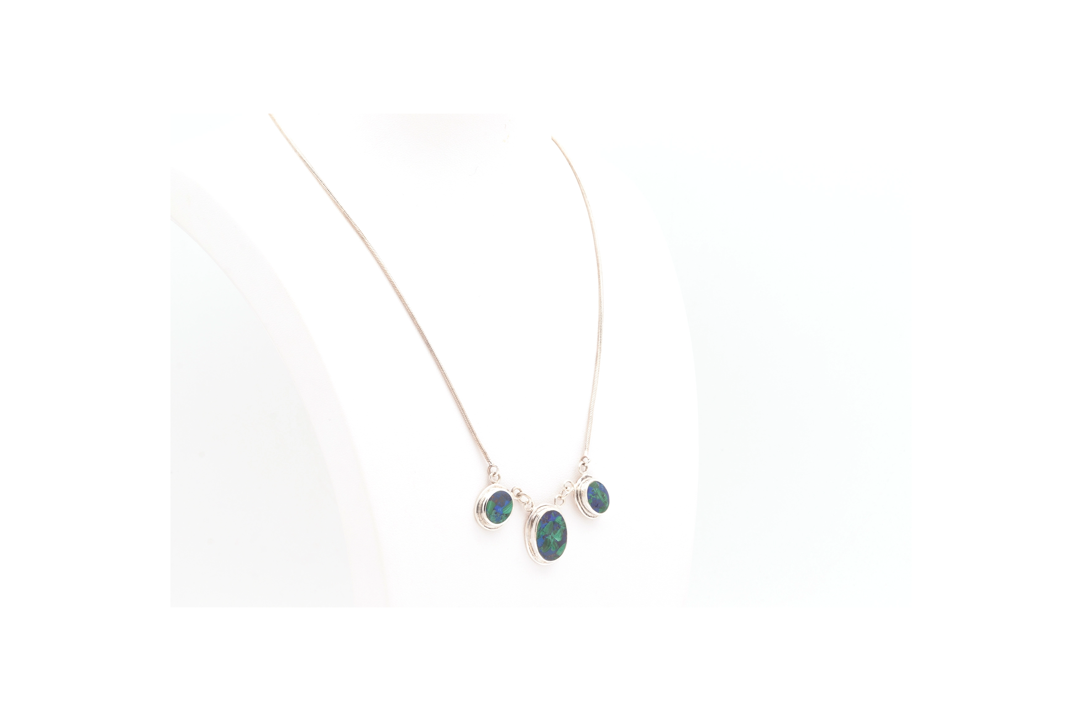 Collier contemporain en argent serti de malachite et de lapis lazuli - - 5